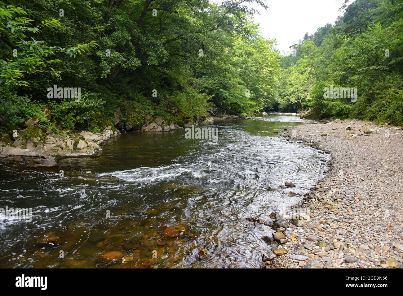Puente de las Brujas e il fiume Leitzaran. Andoian, Gipuzkoa, Paesi Baschi, Spagna Foto Stock