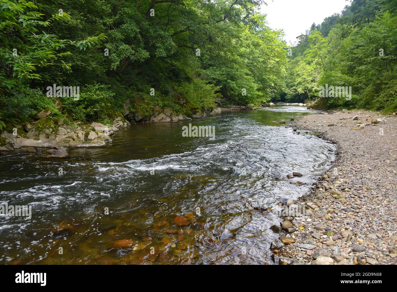 Puente de las Brujas e il fiume Leitzaran. Andoian, Gipuzkoa, Paesi Baschi, Spagna Foto Stock