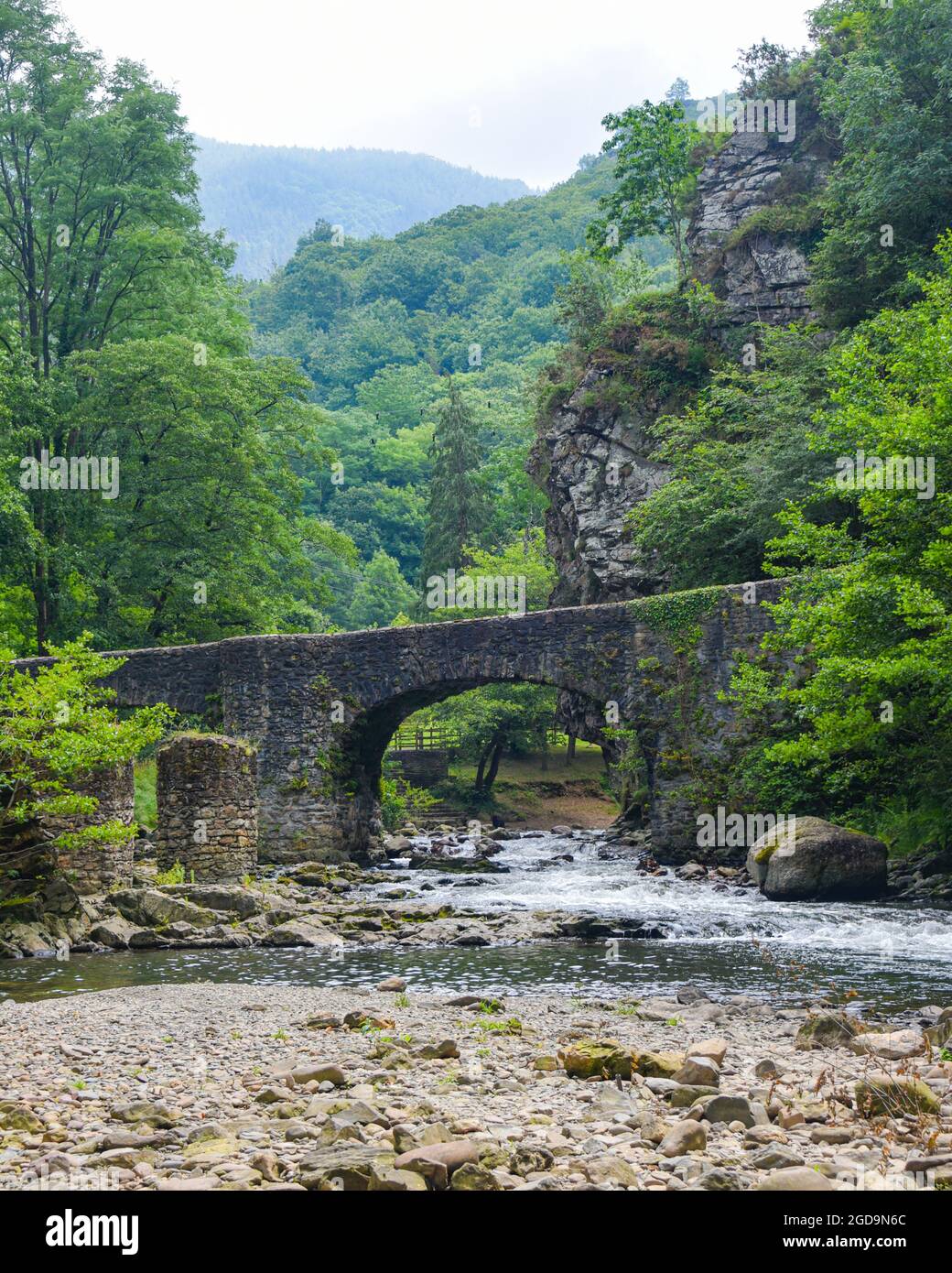 Puente de las Brujas e il fiume Leitzaran. Andoian, Gipuzkoa, Paesi Baschi, Spagna Foto Stock