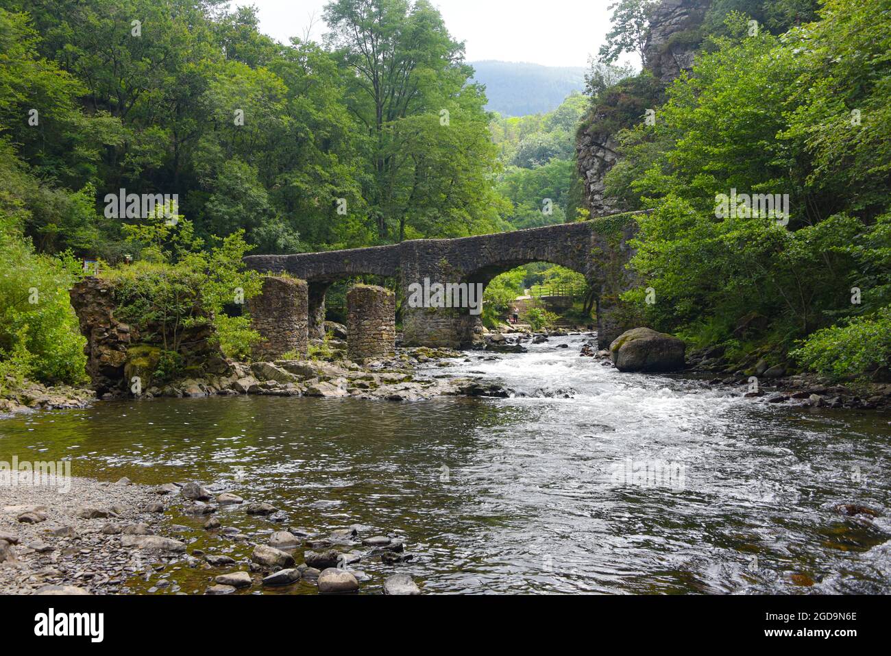 Puente de las Brujas e il fiume Leitzaran. Andoian, Gipuzkoa, Paesi Baschi, Spagna Foto Stock