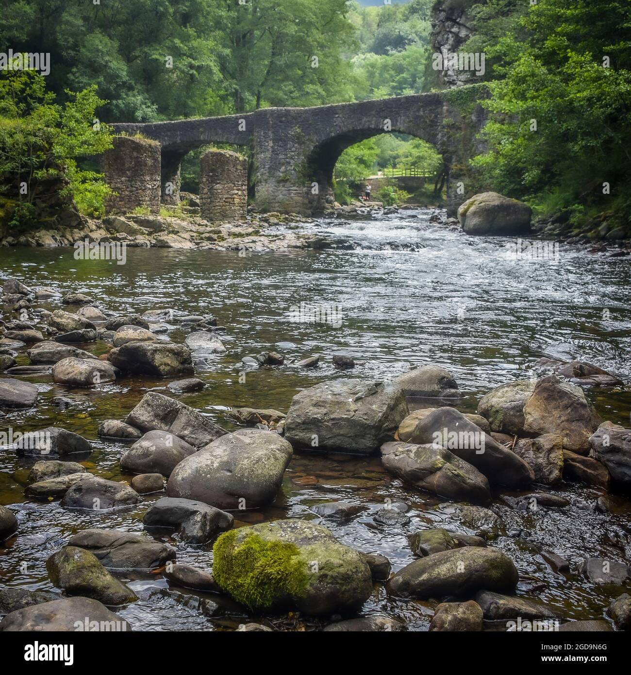 Puente de las Brujas e il fiume Leitzaran. Andoian, Gipuzkoa, Paesi Baschi, Spagna Foto Stock