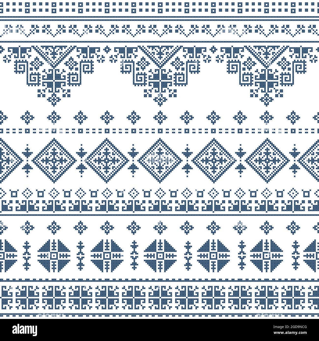 Bosnia Erzegovina arte popolare vettore modello senza giunture in stile tradizionale ricamo Zmijanje Illustrazione Vettoriale