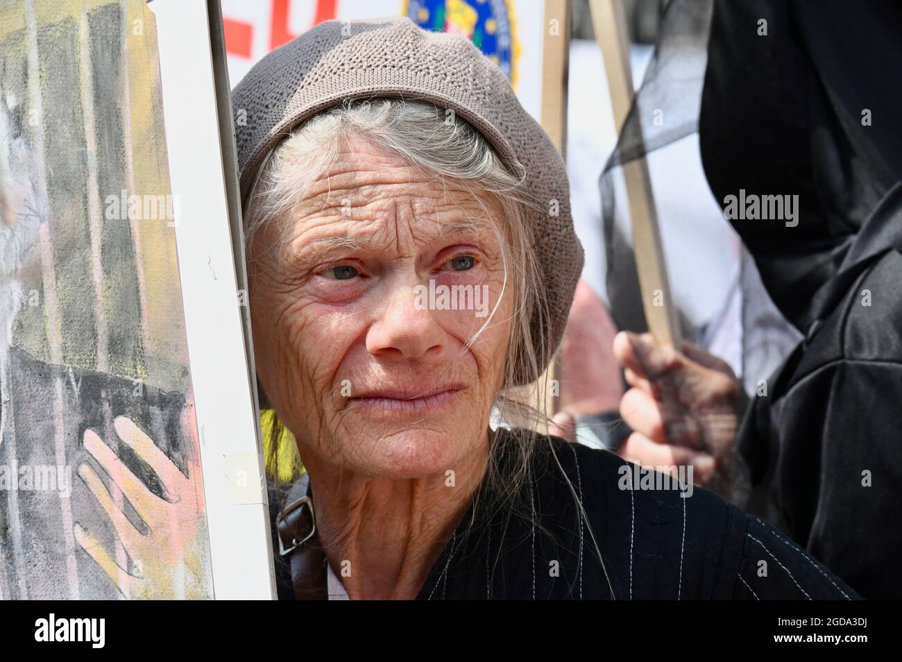 Senior Protester, Julian Assange US Extradition Appeal, High Courts of Justice, The Strand, Londra. REGNO UNITO Foto Stock