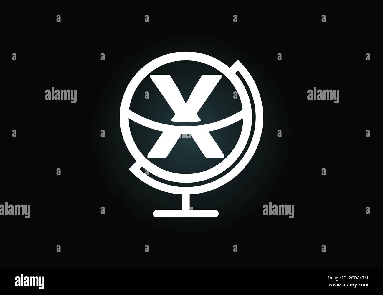 L'alfabeto iniziale del monogramma X con il simbolo del globo terrestre. Modello vettoriale per il design del logo Globe. Fregio del carattere. Logo per il settore della comunicazione e l'azienda Illustrazione Vettoriale