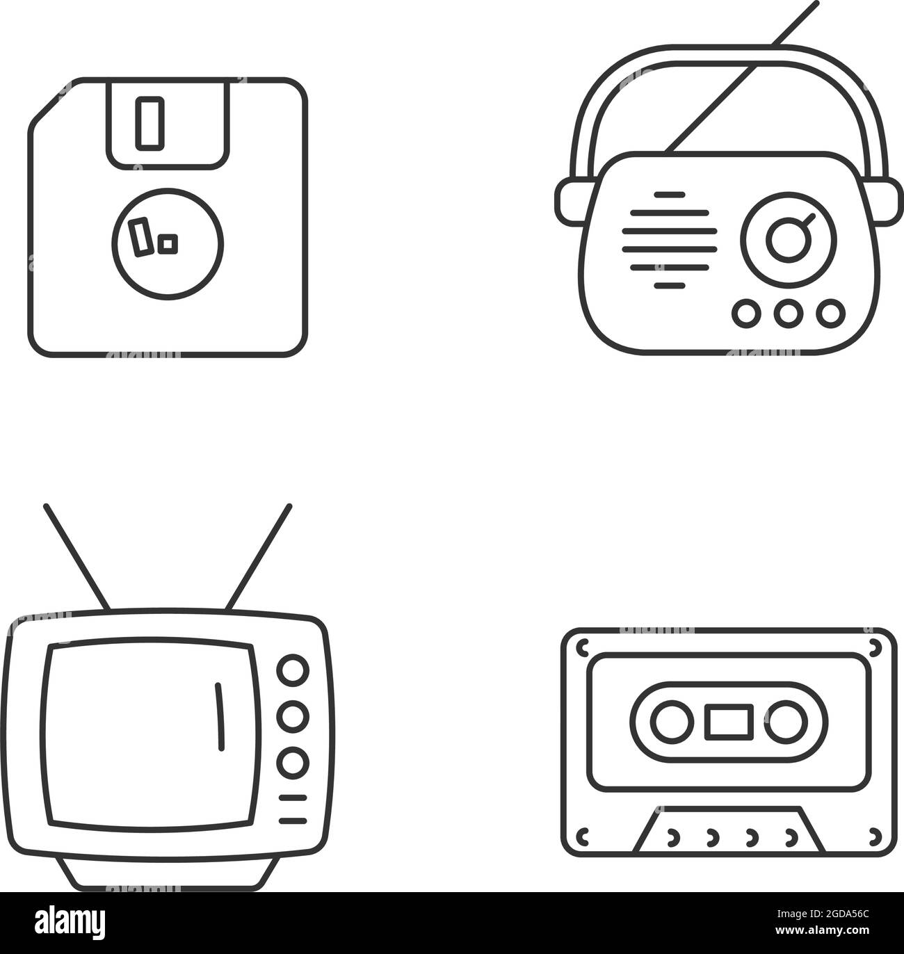 Set di icone lineari per oggetti vintage da collezione Illustrazione Vettoriale