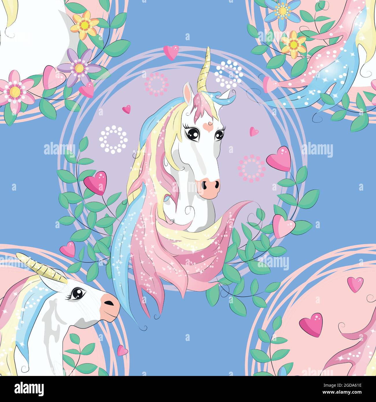 Doodle unicorn pattern per il design tessile. Cartoni animati animali. Stampa Ditsy. Motivo trendy senza cuciture. Modello di tessuto Illustrazione Vettoriale