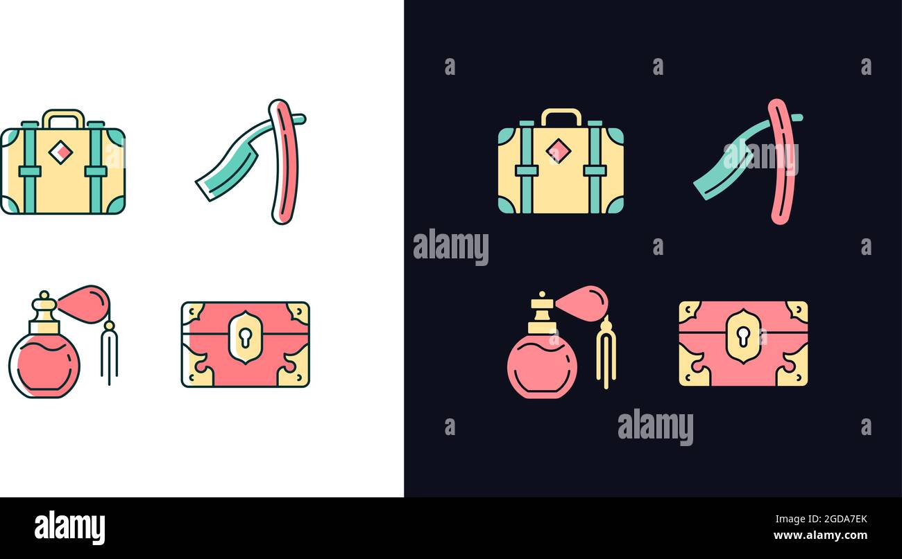 Set di icone di colore RGB per la collezione vintage con tema chiaro e scuro Illustrazione Vettoriale