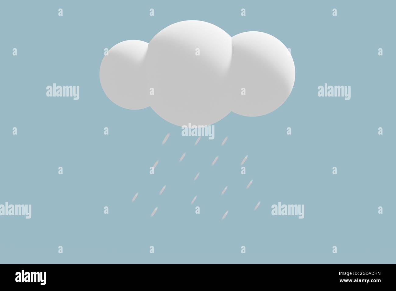 Nuvole piovose che disegnano isolate su sfondo blu. Illustrazione 3D. Illustrazione 3d di alta qualità Foto Stock
