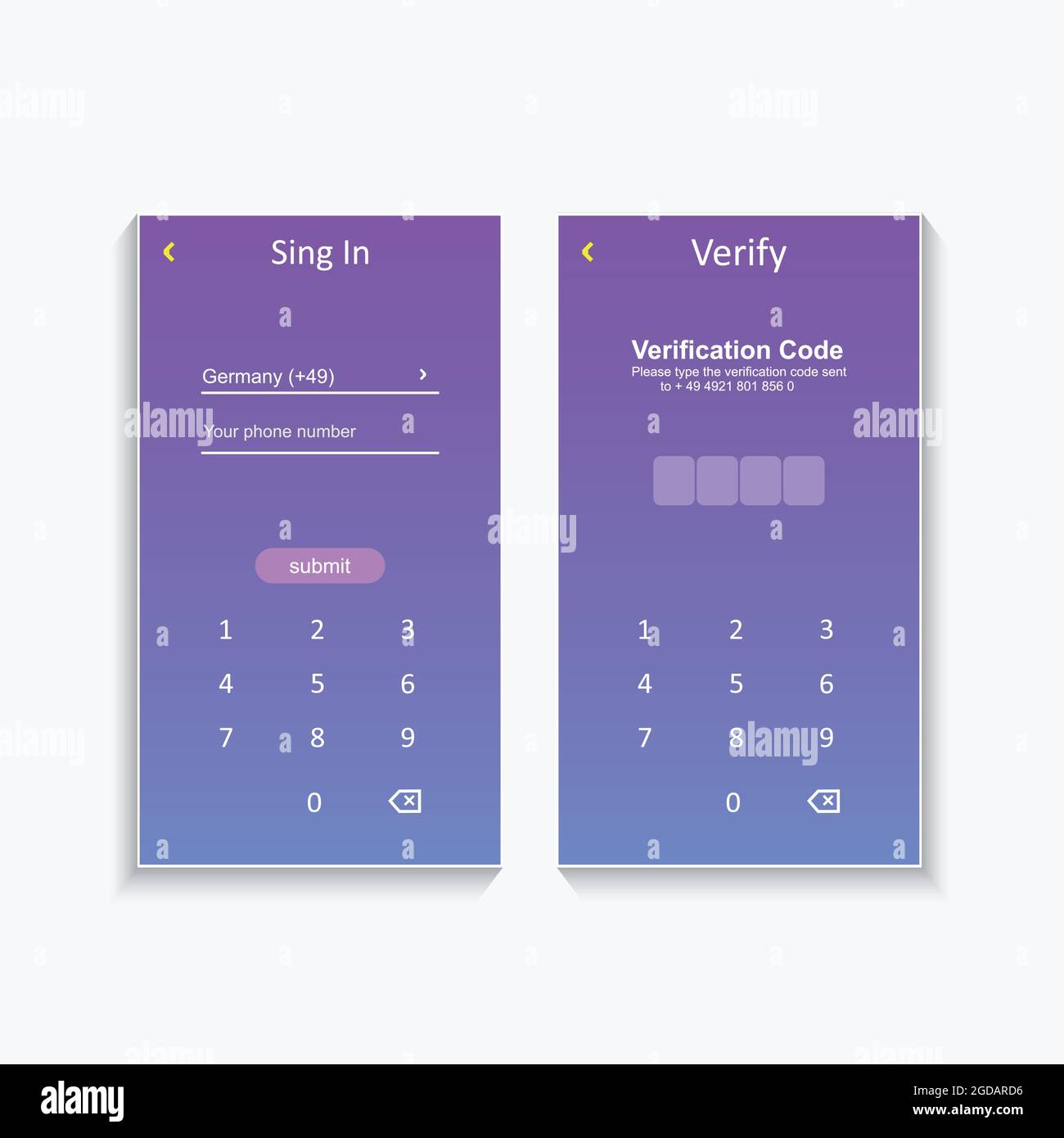 Il processo di controllo del codice tramite numero di telefono. Autorizzazione. Progetto di autorizzazione. Progettazione UI UX Illustrazione Vettoriale