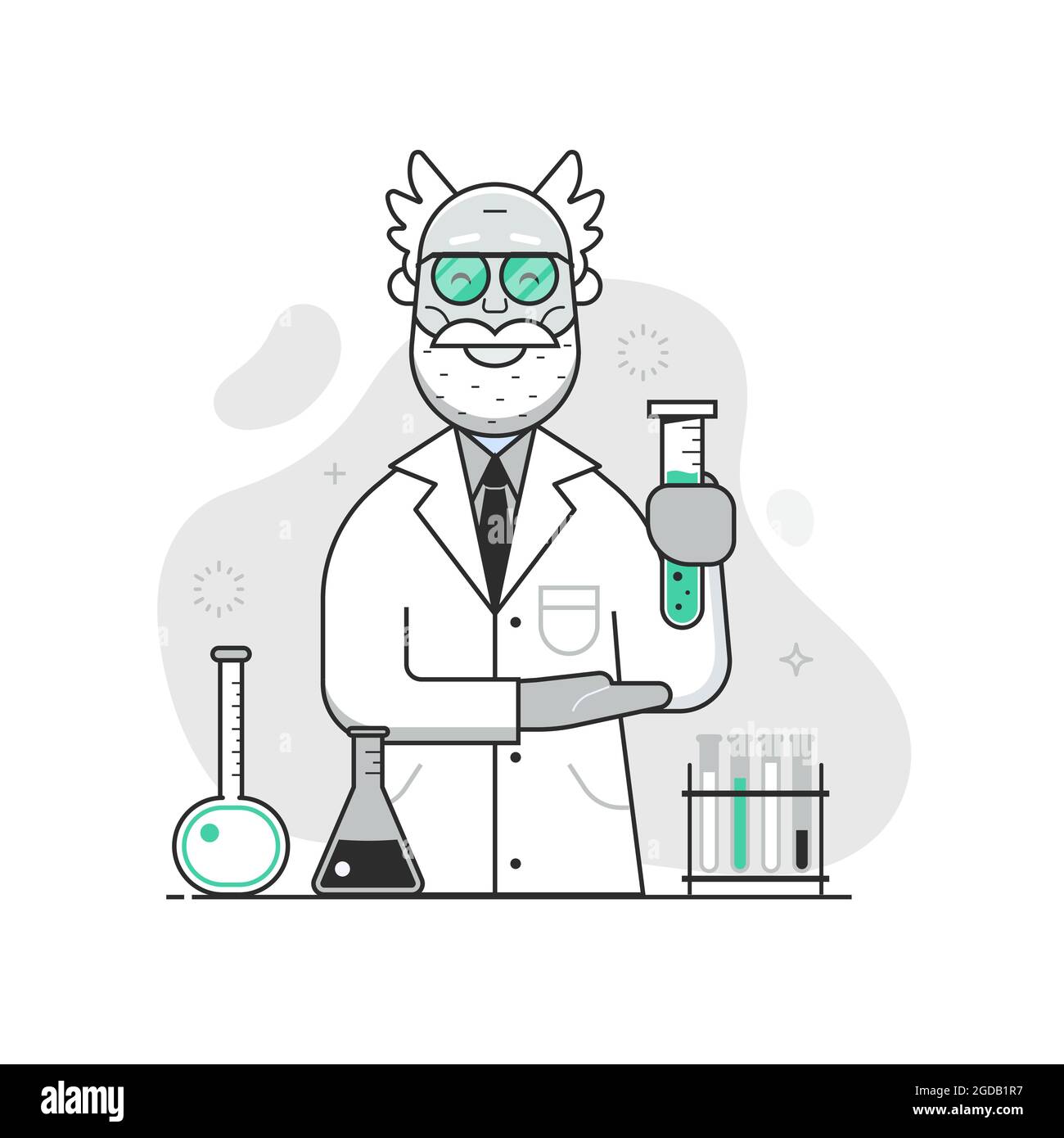 Chemist Lab Concept con Old Scientist Professor Illustrazione Vettoriale