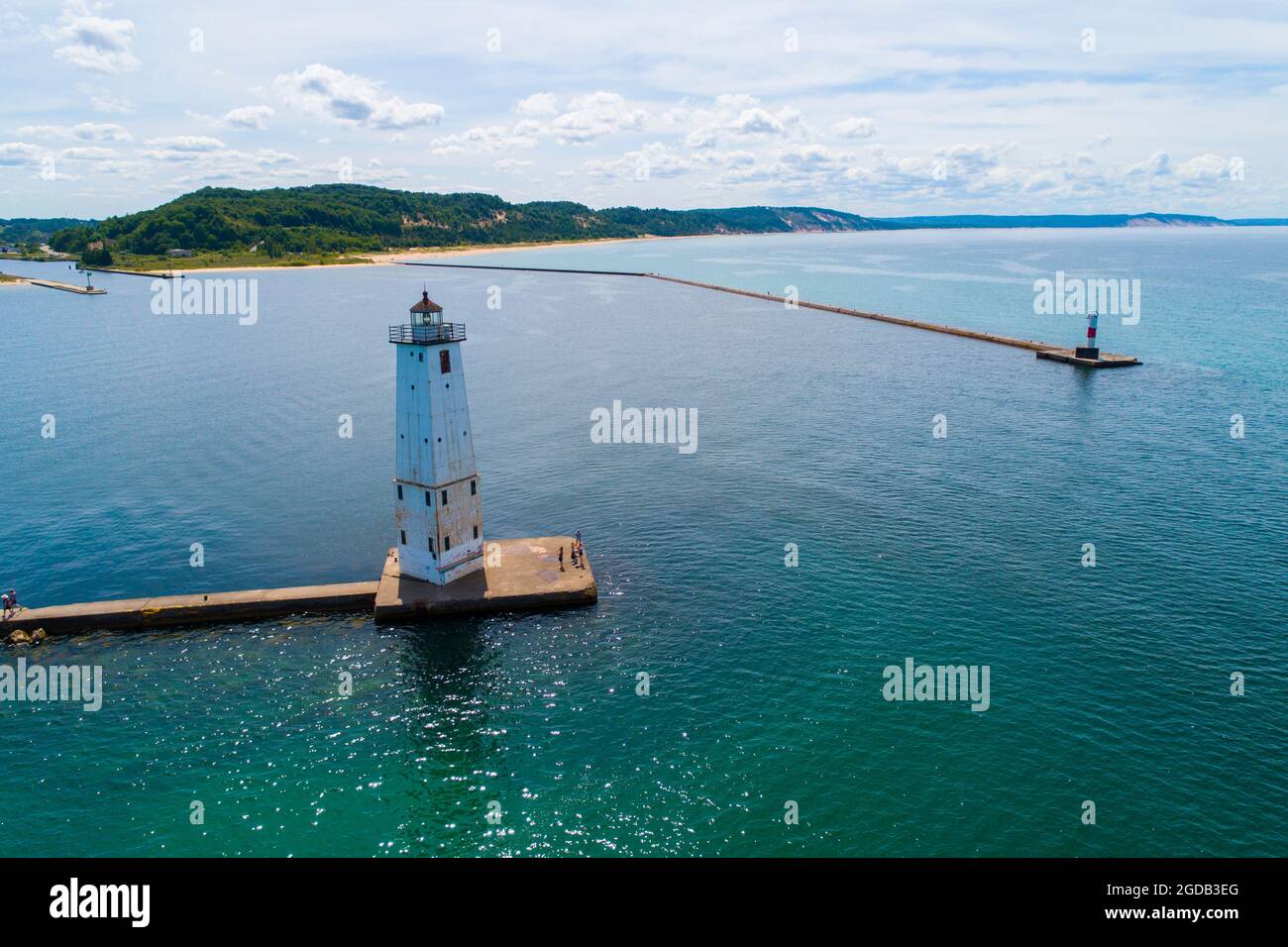 Frankfort North Breakwater Lighthouse Michigan chiamato Riviere Aux Bec Scies sul lago Michigan Foto Stock