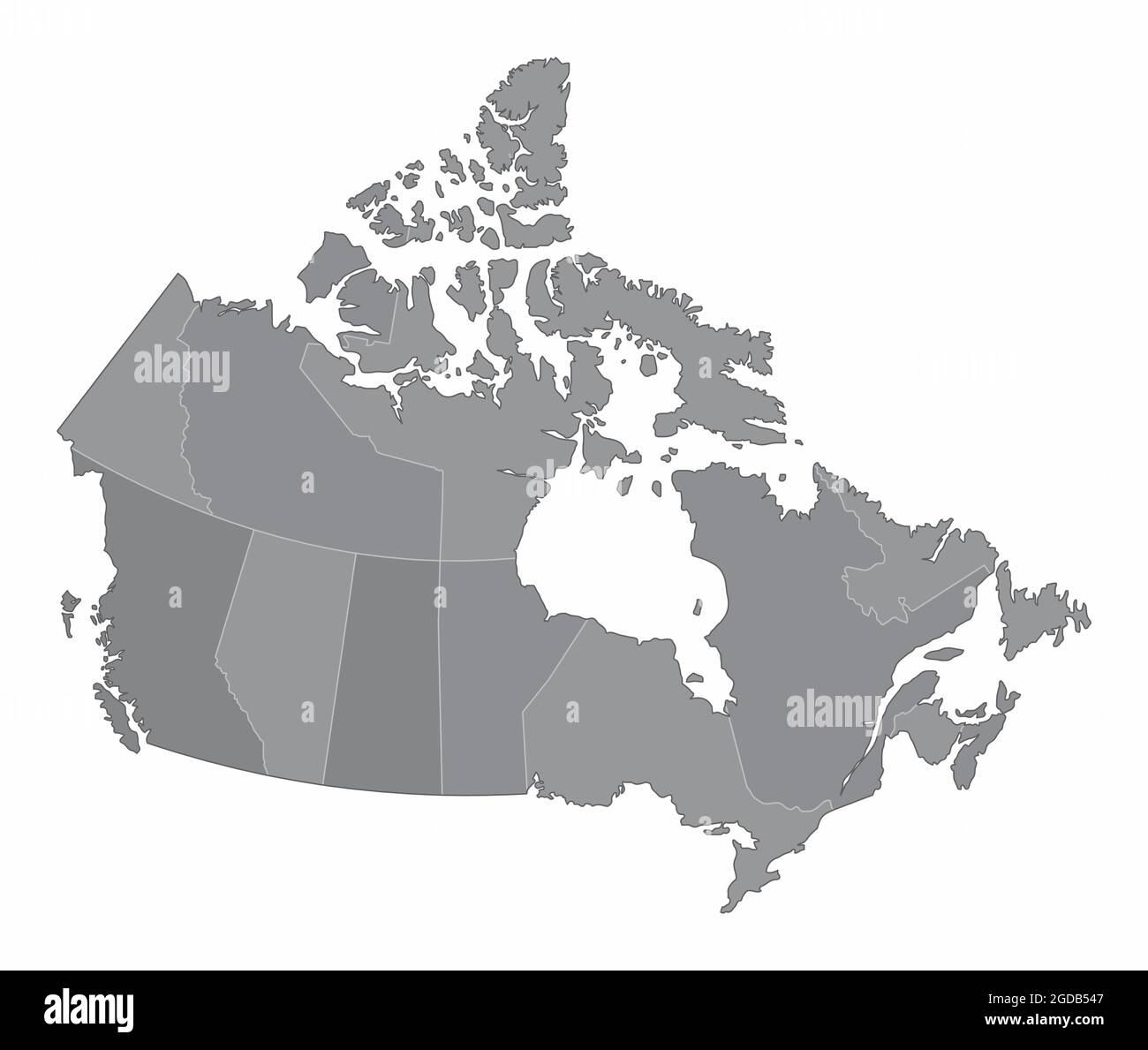 Mappa amministrativa in scala di grigi Canada isolata su sfondo bianco Illustrazione Vettoriale