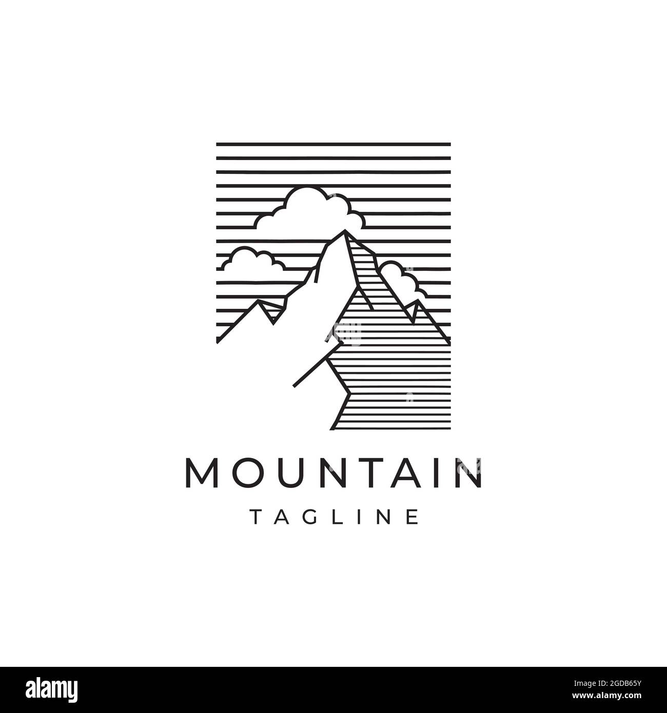 Montagna con modello vettoriale di disegno del logo della linea d'arte Illustrazione Vettoriale