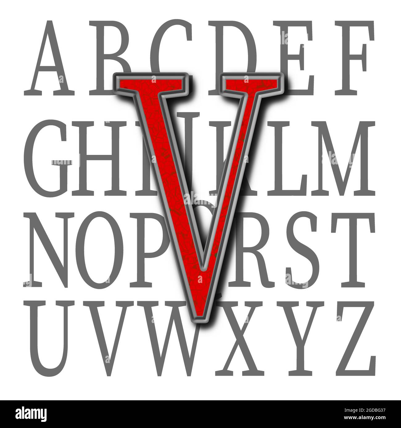 Monogramma del carattere maiuscolo V ; disegno: Pietra Foto Stock