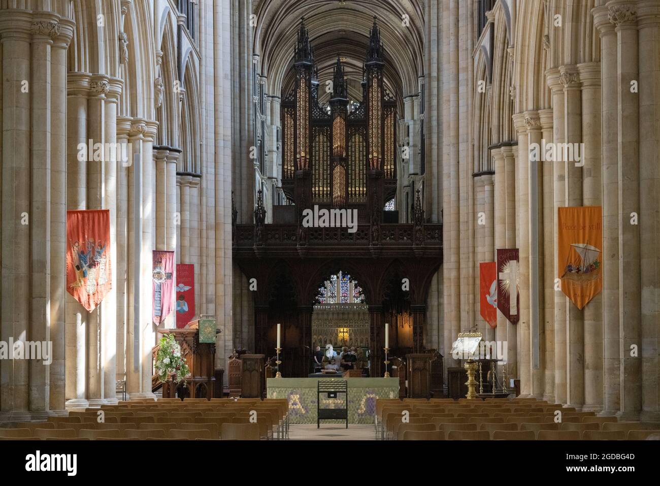 The nave, Beverley Minster Church interior, Beverley Yorkshire Regno Unito Foto Stock