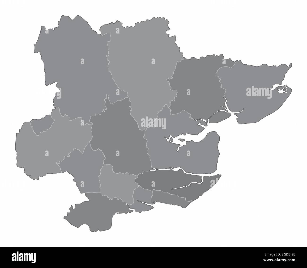 La mappa della scala di grigi della contea di Essex isolata su sfondo bianco, Inghilterra Illustrazione Vettoriale