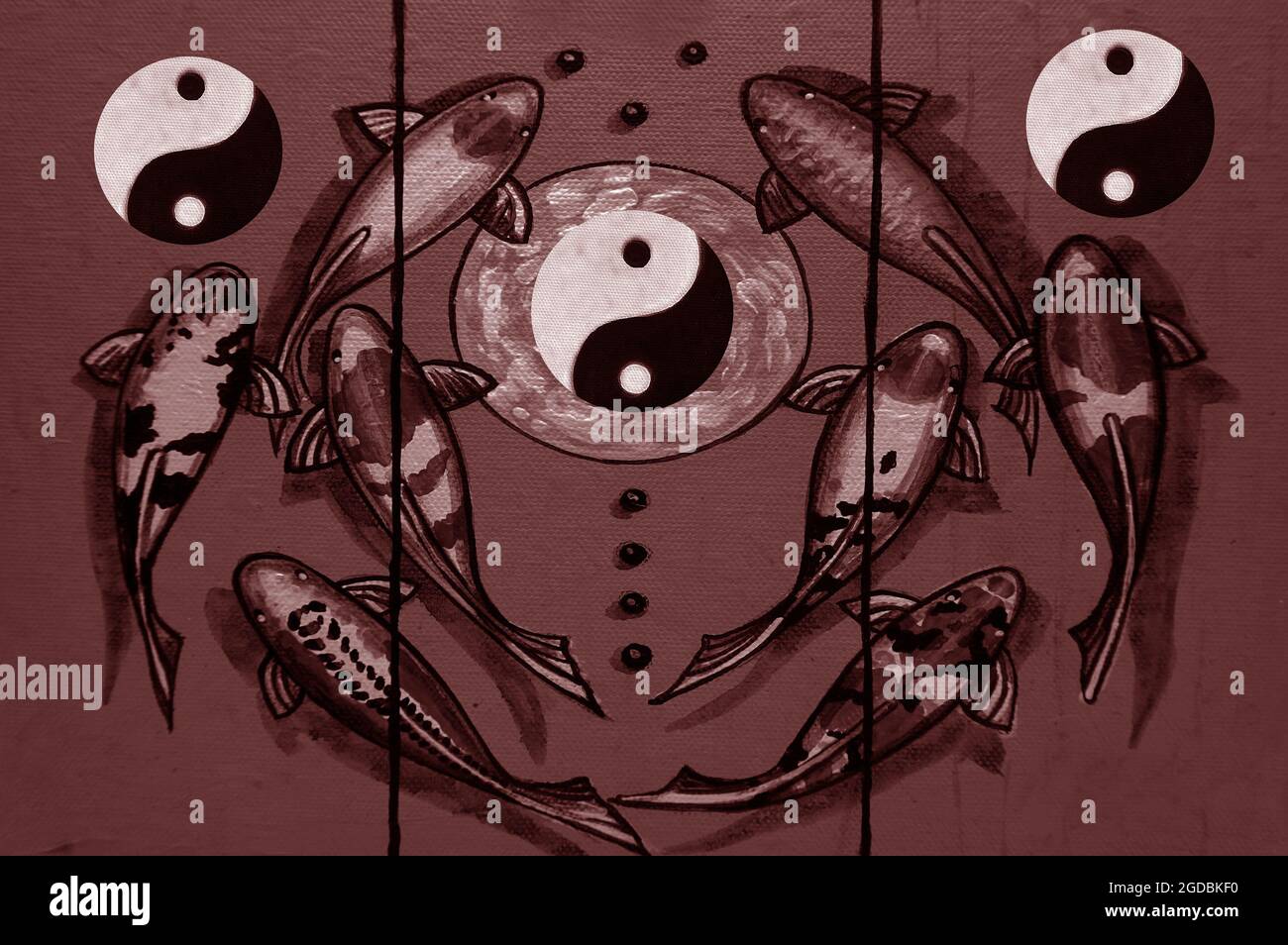 Dipinto ad olio di Fancy Carp immagini di pesce Ausficiousness e buona fortuna Foto Stock