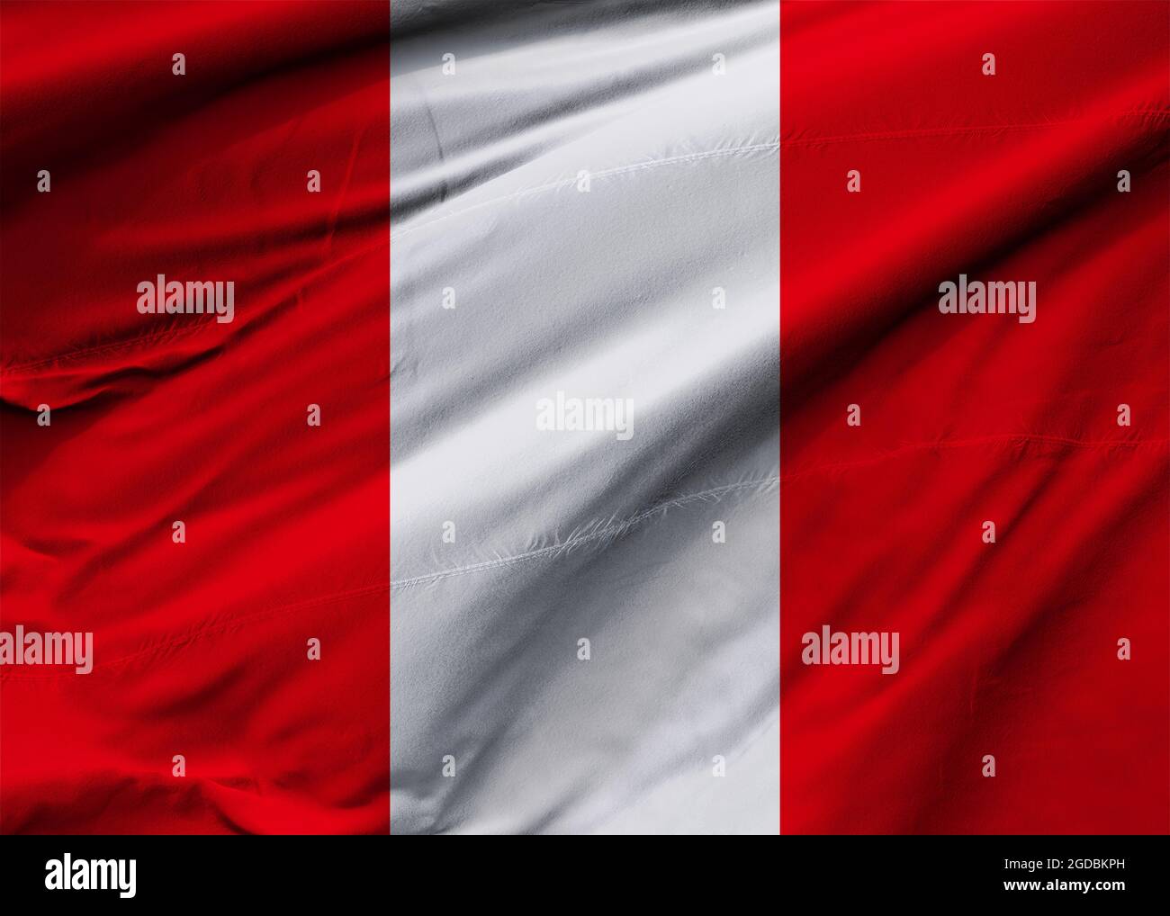 Repubblica del Perù bandiera soffia nel vento. Texture di sfondo. Lima. Illustrazione 3d. Rendering 3d. Foto Stock