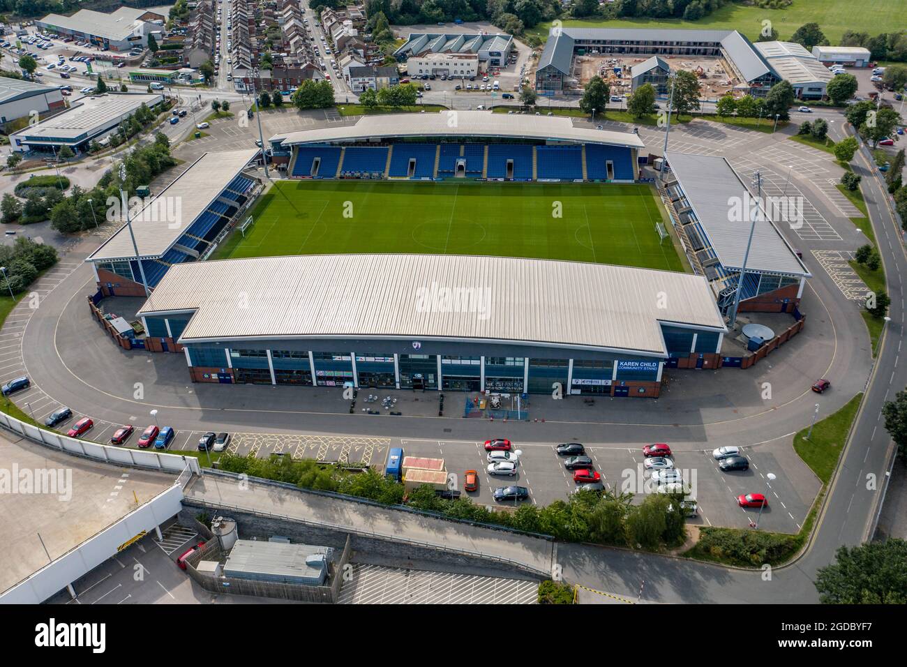 Chesterfield Football Club Stadio tecnica Stadio Aerial Drone View Foto Stock