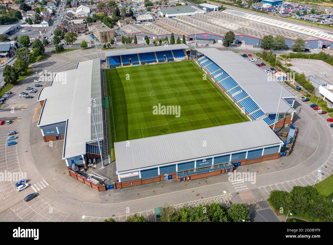 Chesterfield Football Club Stadio tecnica Stadio Aerial Drone View Foto Stock