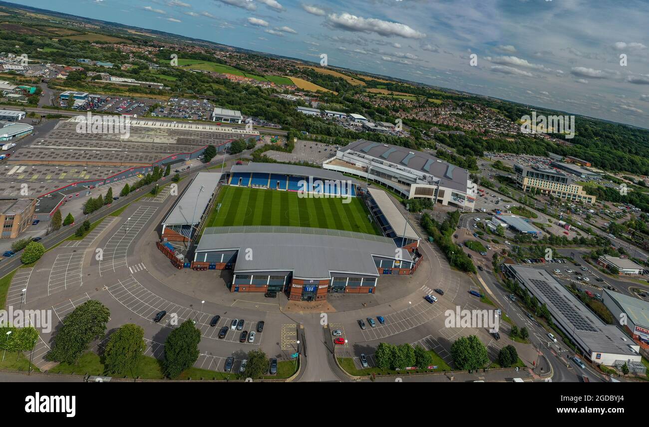 Chesterfield Football Club Stadio tecnica Stadio Aerial Drone View Foto Stock