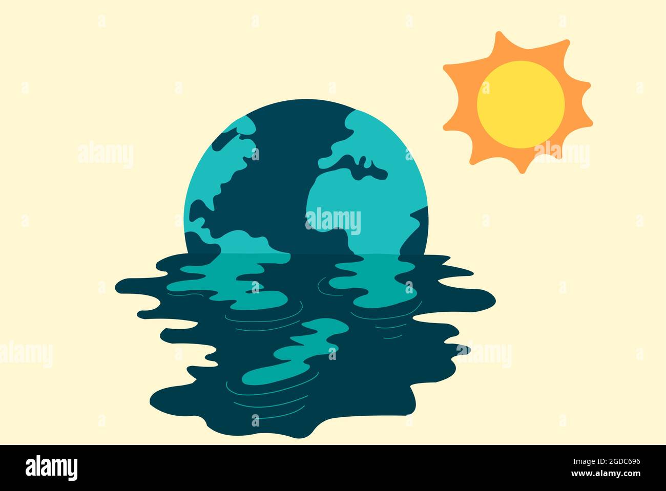 Illustrazione di un mondo in fusione, dove la temperatura è molto alta a causa della crisi climatica. Illustrazione Vettoriale