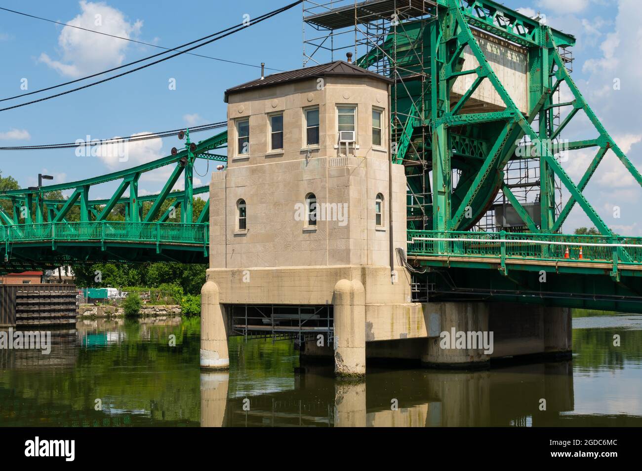 Il Jackson Street Bridge sul fiume Des Plaines a Joliet, Illinois. Foto Stock