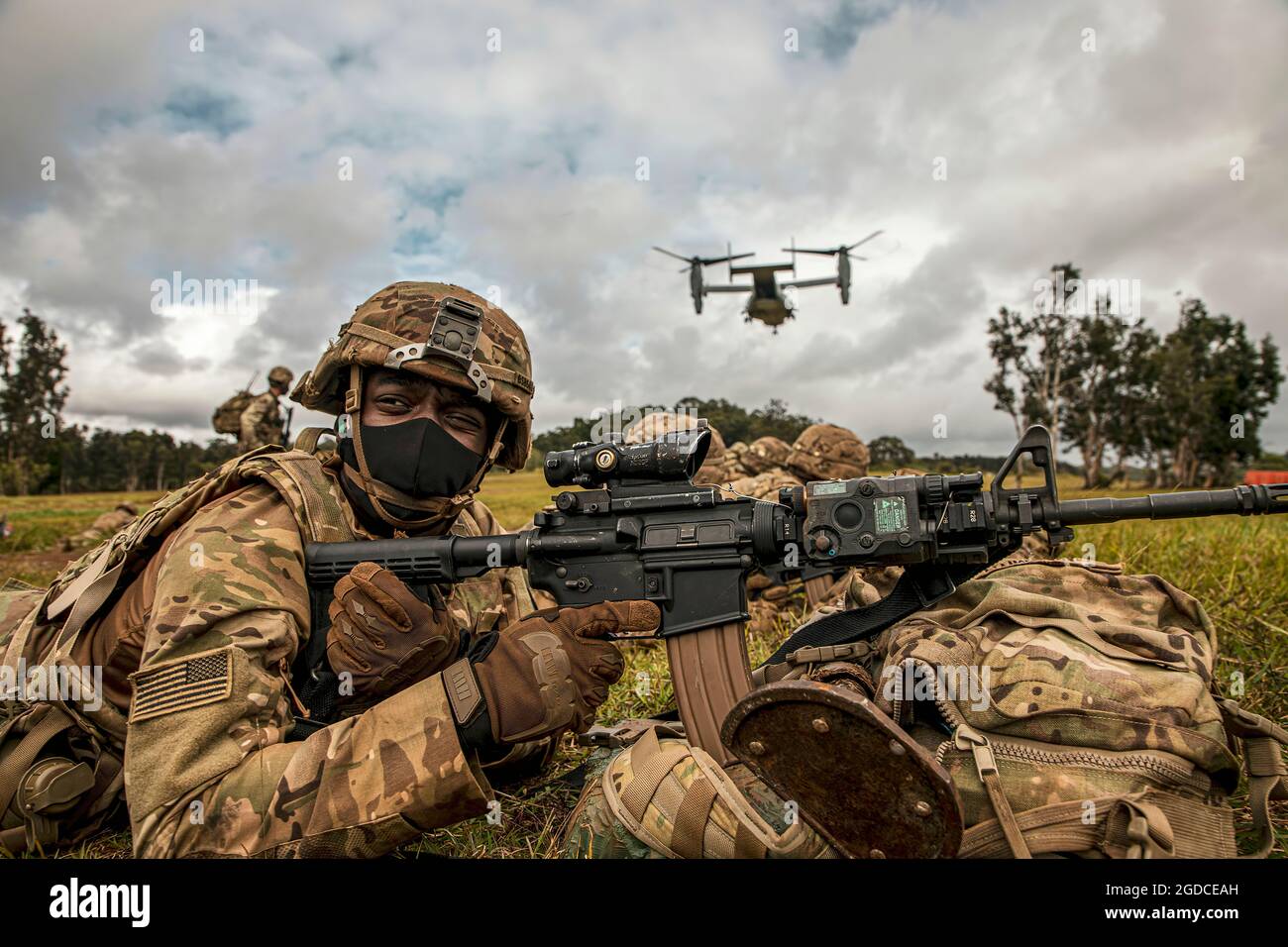 Il 25° combattimento Aviation Brigade e 25° Divisione di Fanteria unità artiglieria hanno lavorato insieme alla nostra forza sorella, il corpo dei Marine degli Stati Uniti in un esercizio chiamato operazione Wardog Kila per un esercizio congiunto di fuoco vivo a Schofield Barracks, Hawaii. La 25a Divisione Fanteria dimostra costantemente la sua disponibilità a compiere qualsiasi missione attraverso il suo impegno attivo con partner congiunti e internazionali per mantenere un libero e aperto Indo-Pacifico. (STATI UNITI Foto dell'esercito di Sgt. Sarah D. Sangster) Foto Stock