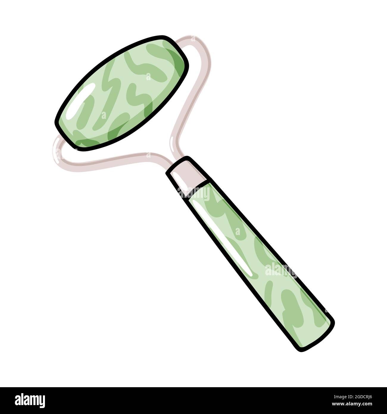 Jade massaggio nefrite verde quarzo rullo icona illustrazione, viso gua sha pietra massaggiatore, agopuntura strumento per il sollevamento del viso e anti-invecchiamento, realistico doodle vettore clipart isolato Illustrazione Vettoriale