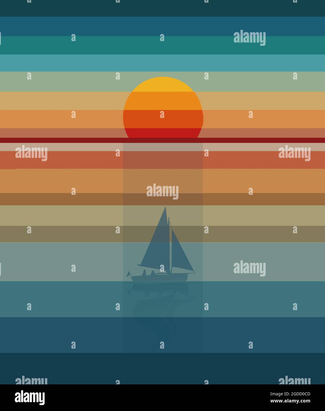 Strisce colorate pastello sono viste in questa illustrazione 3-d di un tramonto. Foto Stock