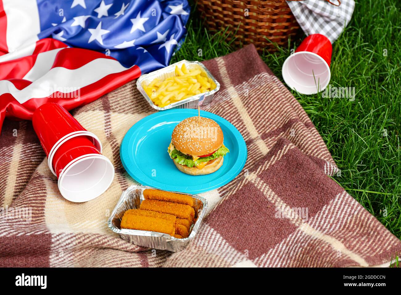Cucina americana tradizionale con bandiera sulla plaid nel parco Foto stock  - Alamy