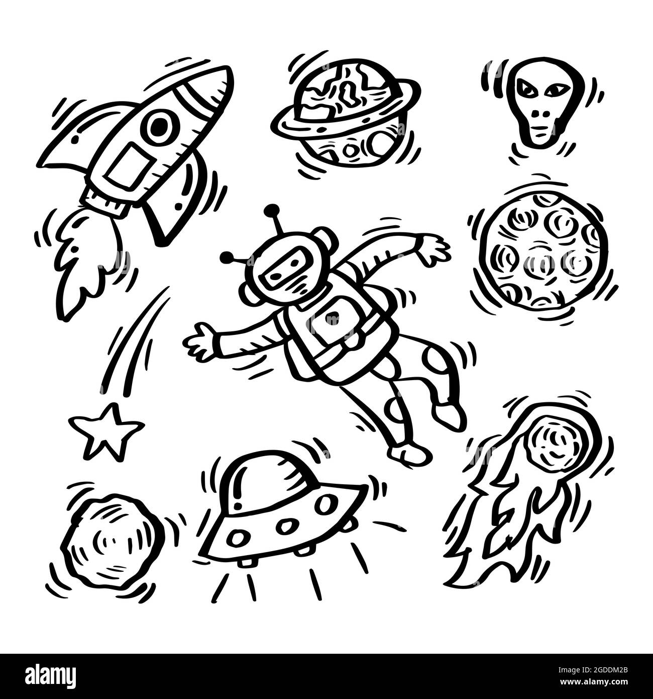 spazio disegno - 5 Set di disegno a mano per elementi di spazio Foto stock - Alamy