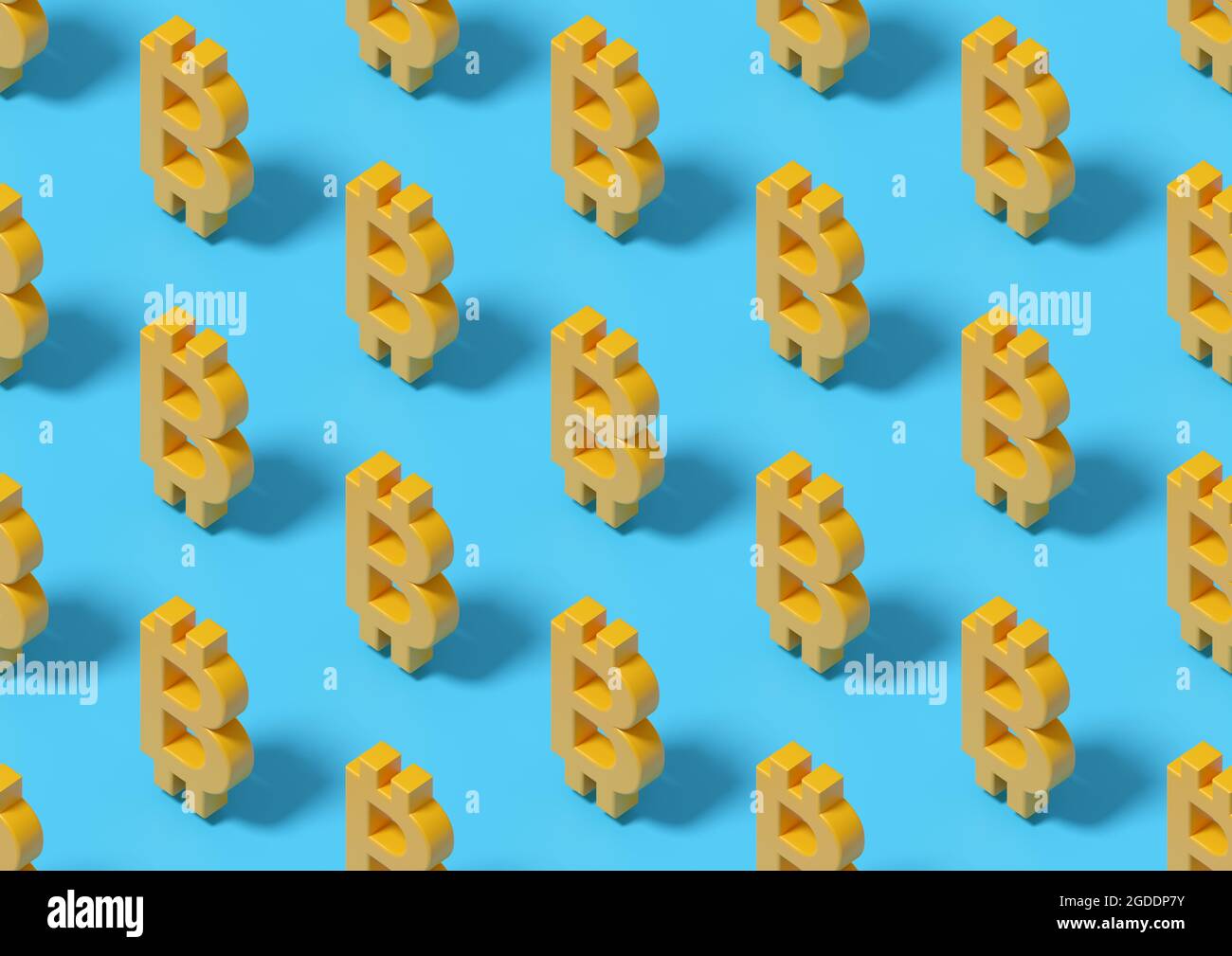 Segno Bitcoin, pattern isometrico senza giunture. illustrazione 3d. Foto Stock