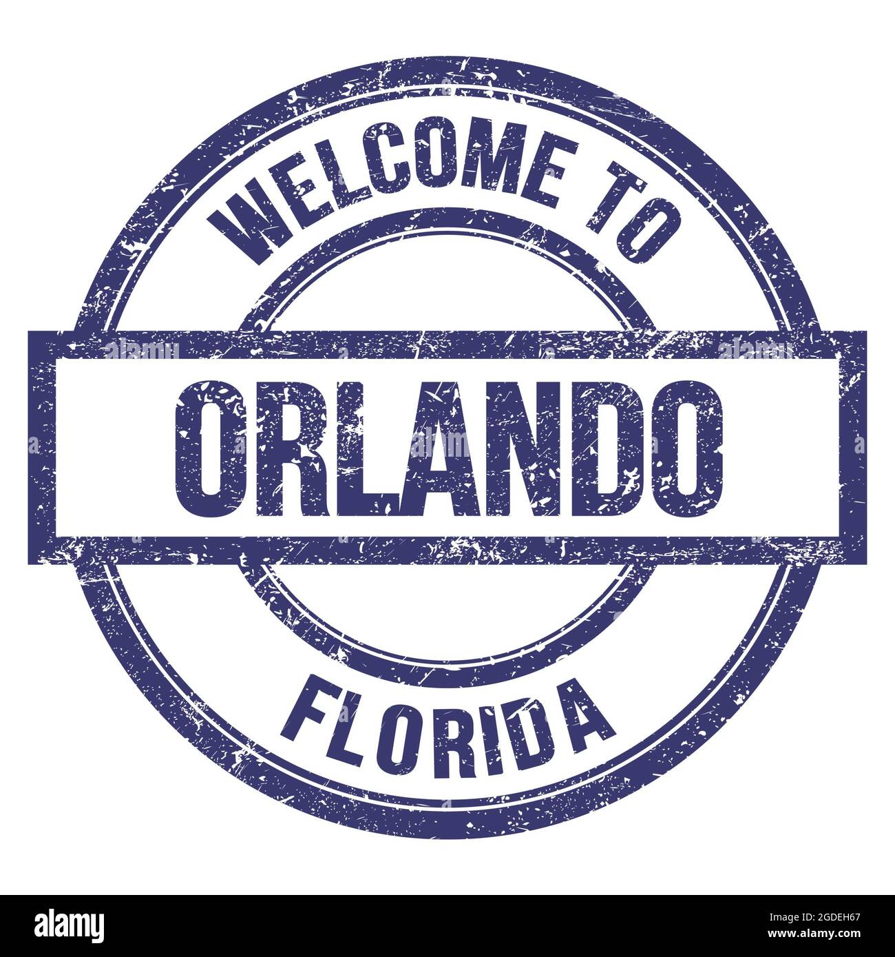 BENVENUTI A ORLANDO - FLORIDA, parole scritte su un semplice timbro rotondo blu Foto Stock