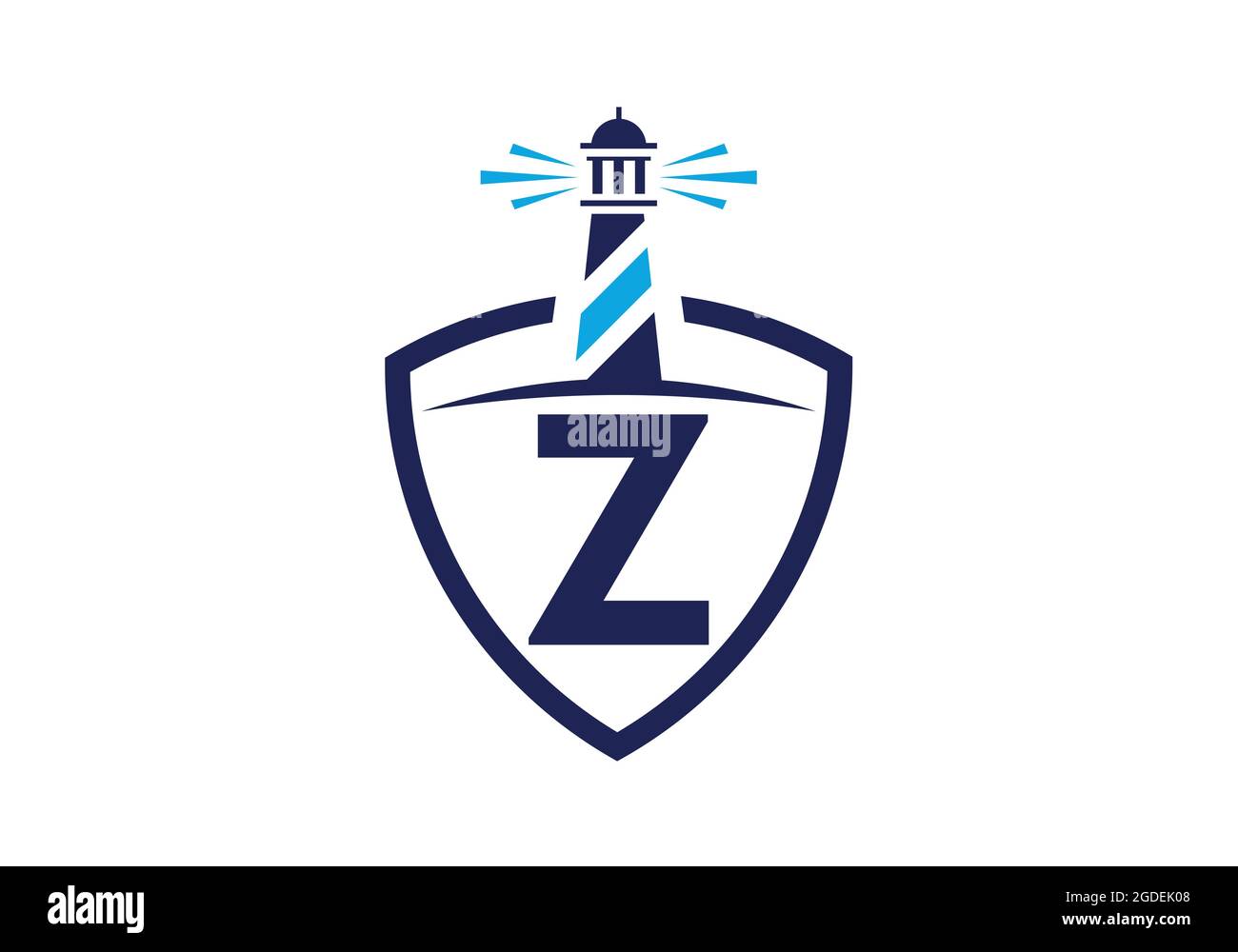 Alfabeto monogramma iniziale Z in uno scudo con il faro. Logo Harbour. Fregio del carattere. Moderno logo vettoriale faro per aziende, organizzazioni Illustrazione Vettoriale