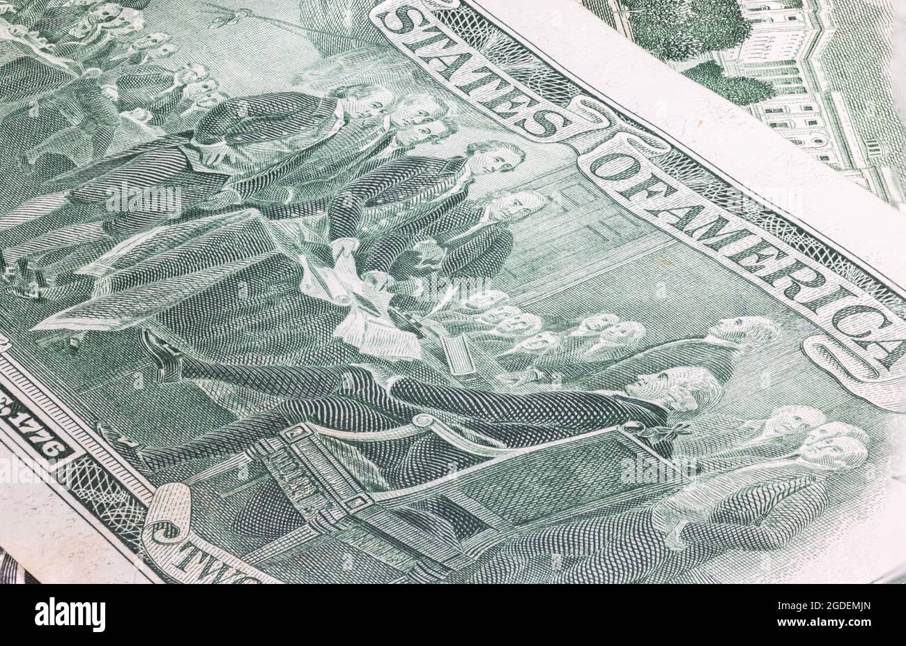 Macro primo piano sulla superficie di progettazione delle note in dollari USA. Banconote degli Stati Uniti d'America. Sfondo soldi di sfondo. Dettaglio della valuta di primo piano Foto Stock