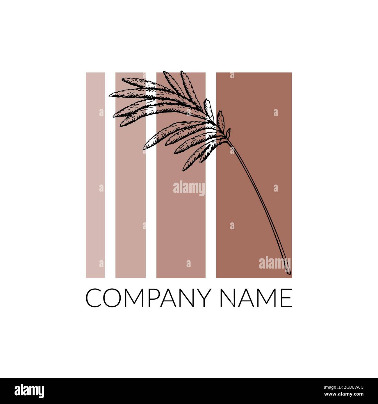 Logo quadrato moderno e contemporaneo con elementi in pianta disegnati a mano. Illustrazione vettoriale Illustrazione Vettoriale