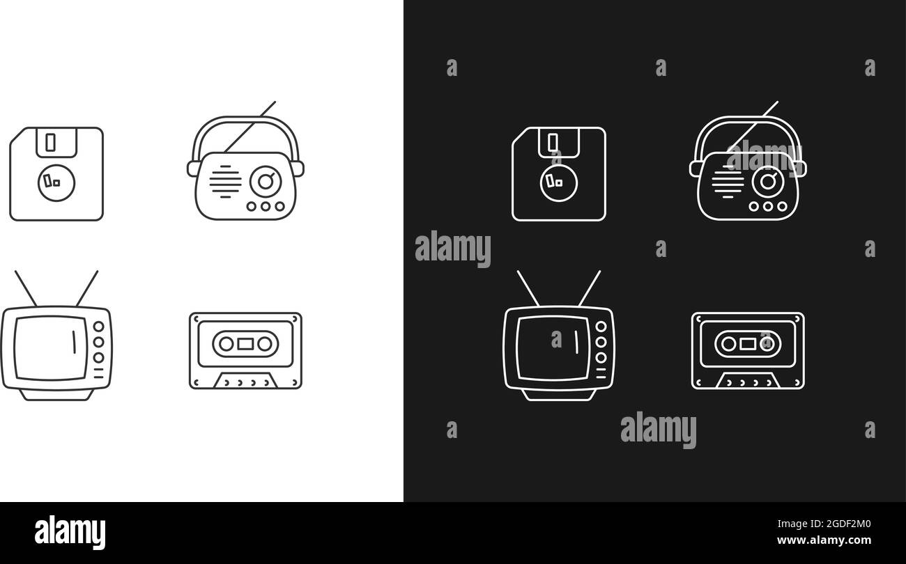 Icone lineari per oggetti vintage da collezione impostate per la modalità chiara e scura Illustrazione Vettoriale