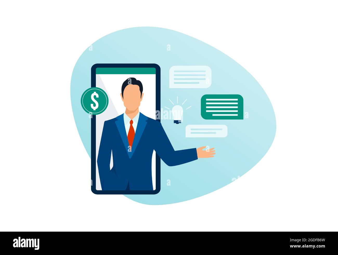 Vettore di un consulente finanziario professionale un uomo d'affari che dà la consultazione in linea Illustrazione Vettoriale