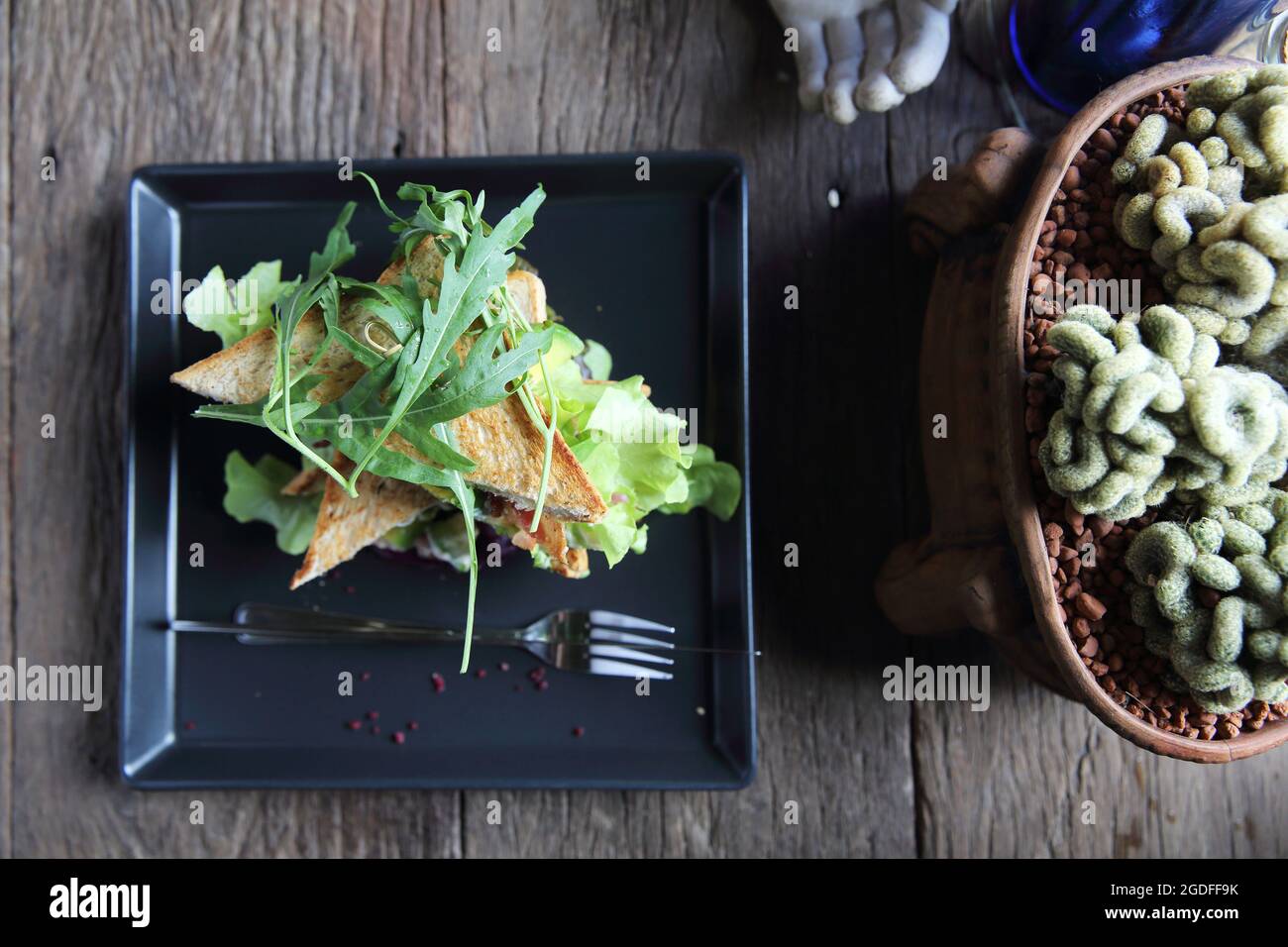 Panini con meet e verdure su sfondo di legno Foto Stock