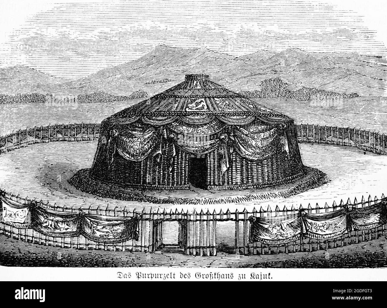 La grande tenda di un Khan mongolo nel 13 ° secolo, Mongolia, Asia, illustrazione storica 1881 Foto Stock