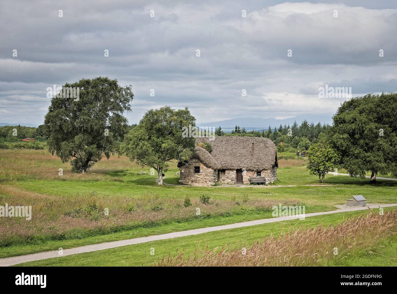 E croft cottage presso il campo di battaglia di Culloden sulla brughiera di Culloden Foto Stock