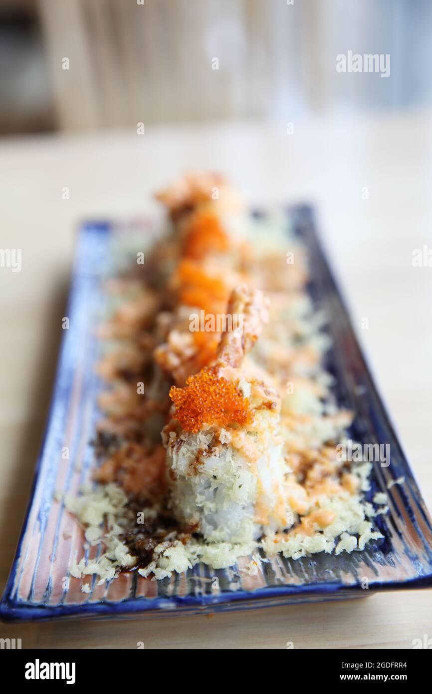 Gamberi tempura Maki Sushi cibo giapponese Foto Stock