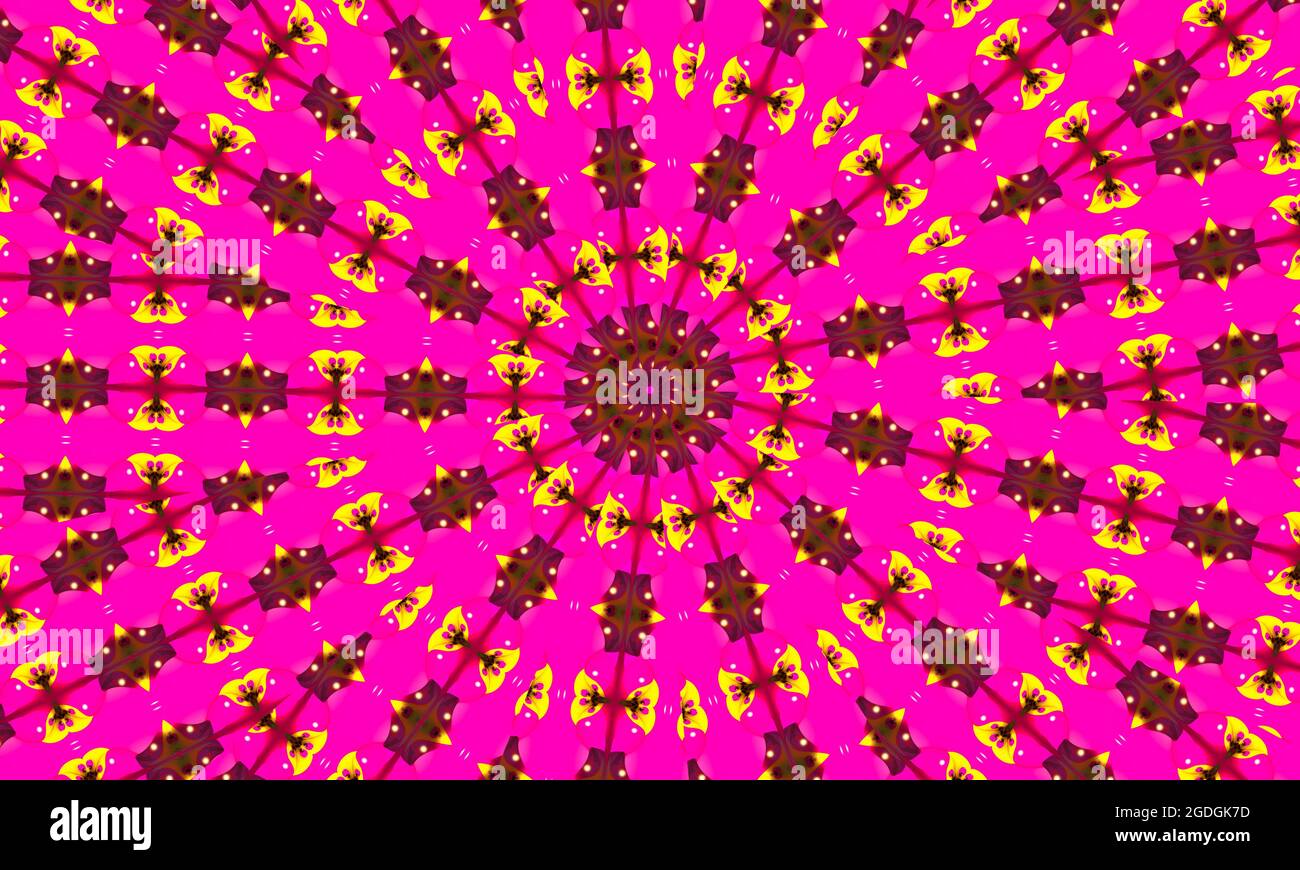 sfondo caleidoscopio astratto. texture mosaico multicolore. motivo caleidoscopio rosa viola giallo. bel caleidoscopio. design creativo. Foto Stock