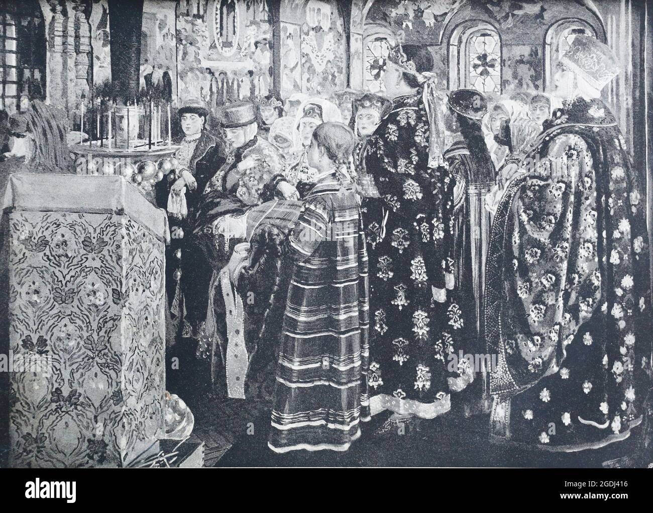 Mosca donne e ragazze nella chiesa nel 17 ° secolo. Foto Stock