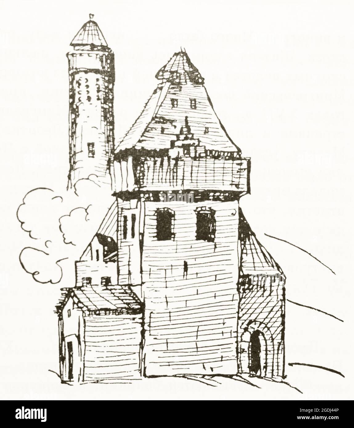 Il castello del Signore feudale georgiano. Disegno del 17 ° secolo. Foto Stock