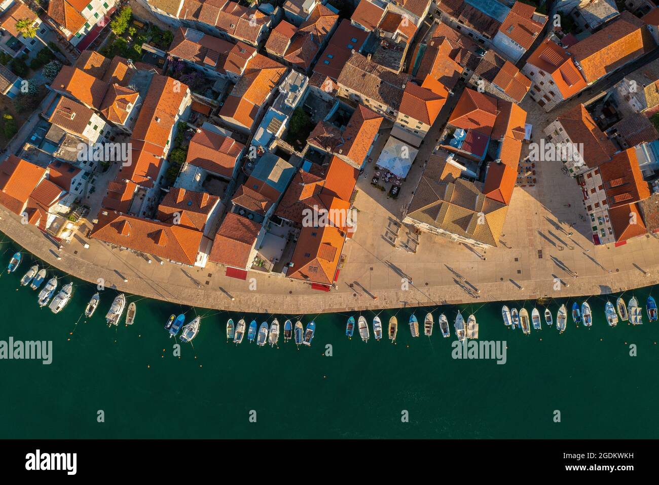 Vista aerea della città di Stari Grad sull'isola di Hvar, Croazia Foto Stock