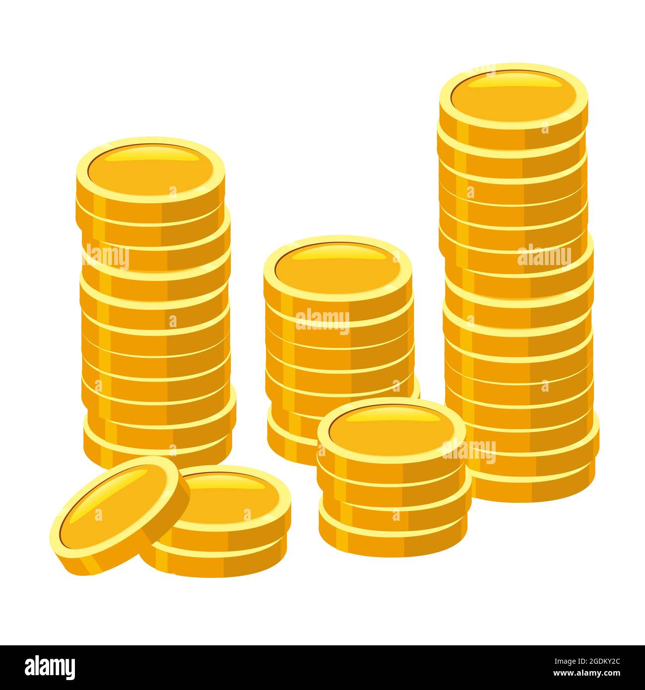 Pila di monete d'oro. Mucchi di icona soldi d'oro impilati in pile, le valute finanziarie. Illustrazione stile cartoon vettoriale Illustrazione Vettoriale