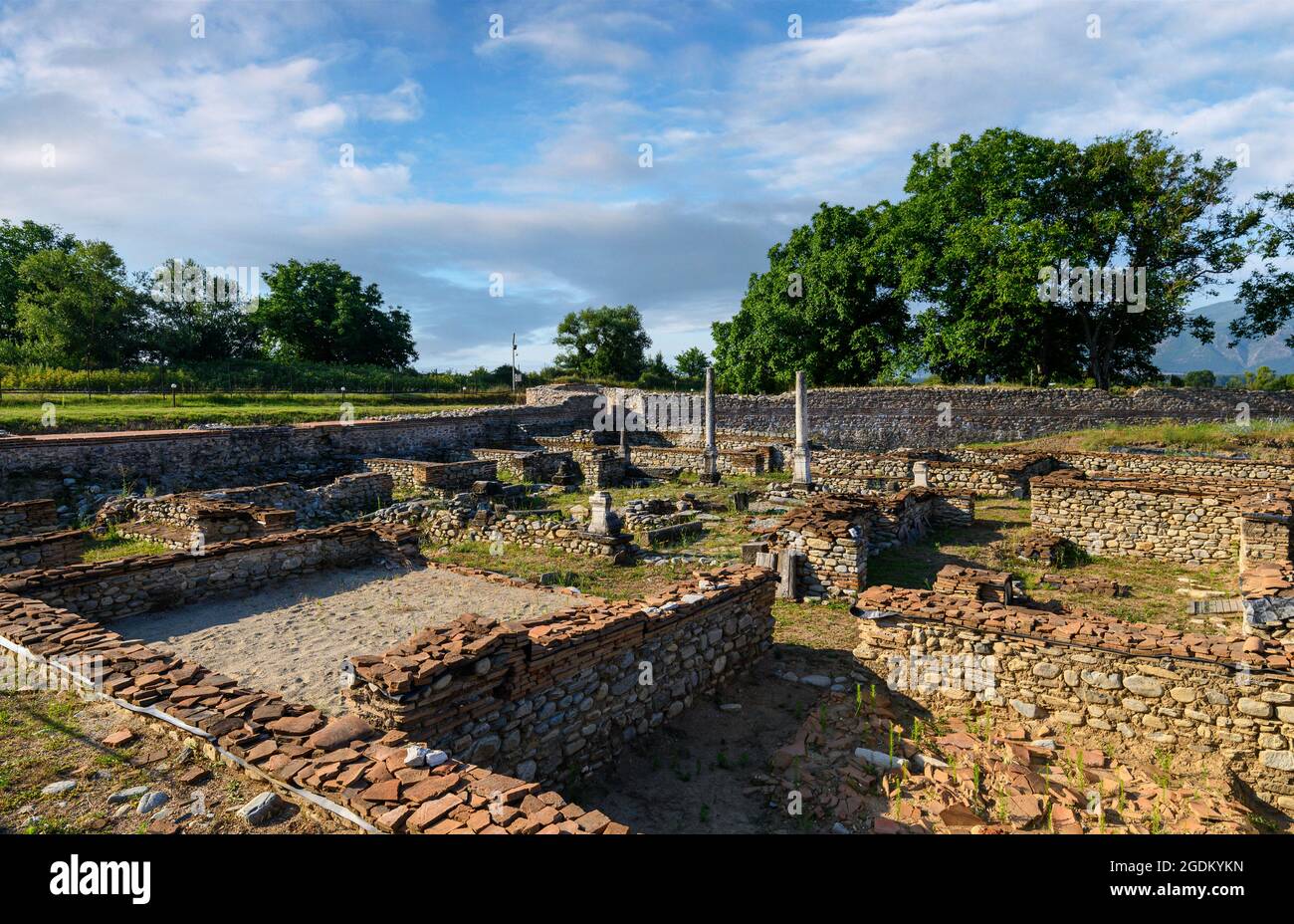 Rovine dell'antica città romana Nicopolis ad Nestum vicino alla città di Garmen, Regione di Blagoevgrad, Bulgaria Foto Stock