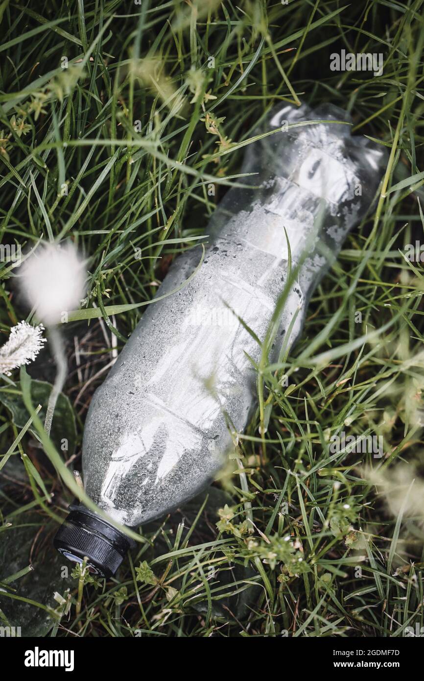 Foto di una bottiglia di plastica in natura, rifiuti e inquinamento ambientale Foto Stock